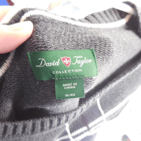 David Taylor Collection Size XL Gray Geometric Tic Tac Toe Front Sweater Cotton - Picture 4 of 5